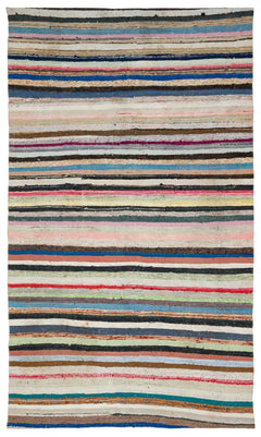 Girit Beige Striped Wool Handmade Area Rug 5'10" x 10'1"