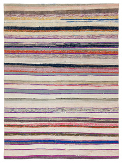 Girit Beige Striped Wool Handmade Area Rug 5'1" x 6'10"