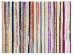 Girit Beige Striped Wool Handmade Area Rug 5'1" x 6'10"