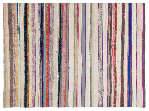 Girit Beige Striped Wool Handmade Area Rug 5'1" x 6'10"