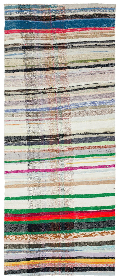 Girit Beige Striped Wool Handmade Area Rug 5'9" x 9'6"