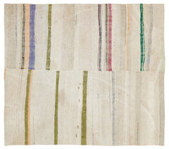 Girit Beige Striped Wool Handmade Area Rug 5'9" x 6'4"