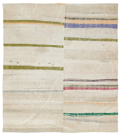 Girit Beige Striped Wool Handmade Area Rug 5'9" x 6'4"