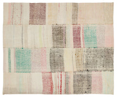 Girit Beige Striped Wool Handmade Area Rug 6'8" x 8'0"