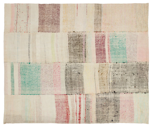 Girit Beige Striped Wool Handmade Area Rug 6'8" x 8'0"