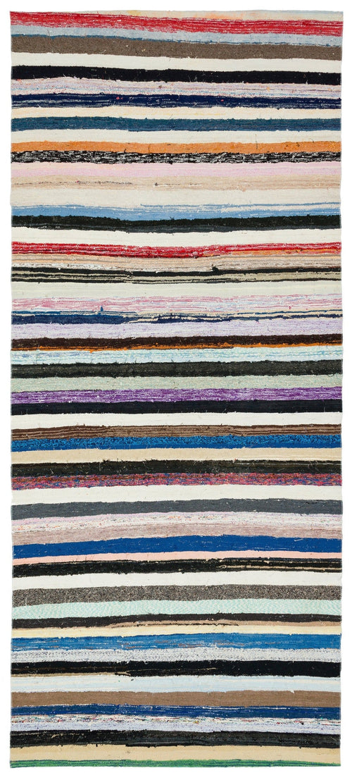 Girit Beige Striped Wool Handmade Area Rug 5'10" x 9'8"