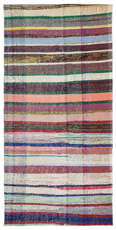 Girit Beige Striped Wool Handmade Area Rug 4'5" x 8'11"