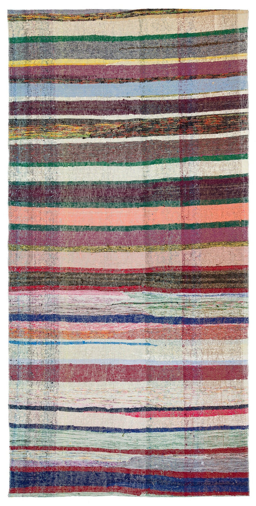 Girit Beige Striped Wool Handmade Area Rug 4'5" x 8'11"