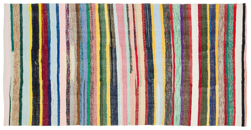 Girit Beige Striped Wool Handmade Area Rug 5'11" x 11'4"