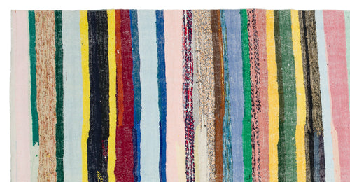 Girit Beige Striped Wool Handmade Area Rug 5'11" x 11'4"