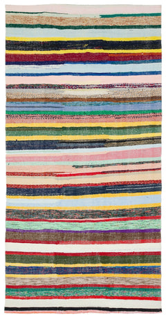 Girit Beige Striped Wool Handmade Area Rug 5'11" x 11'4"