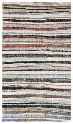 Girit Beige Striped Wool Handmade Area Rug 5'7" x 9'6"