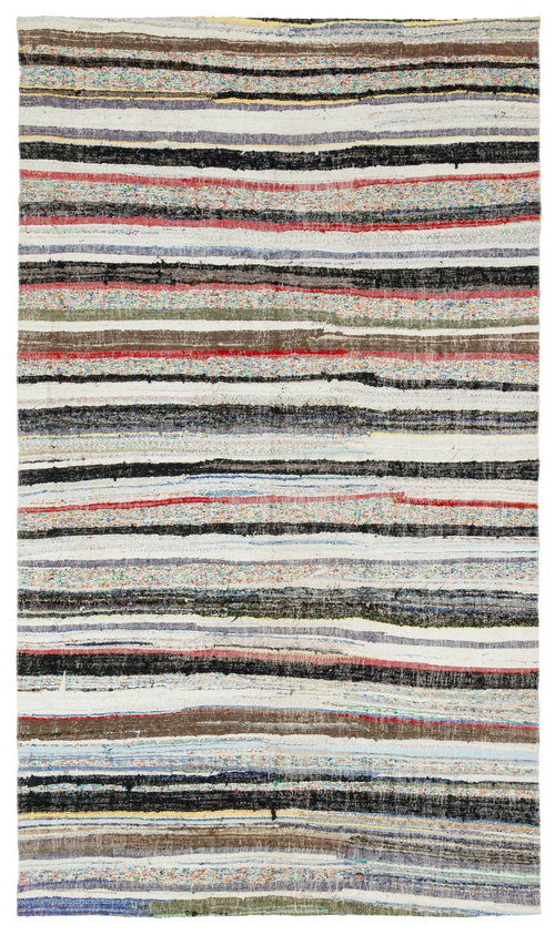 Girit Beige Striped Wool Handmade Area Rug 5'7" x 9'6"