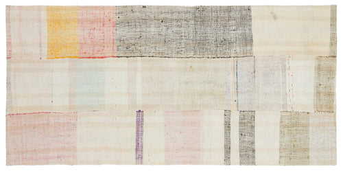 Girit Beige Striped Wool Handmade Area Rug 4'1" x 8'4"