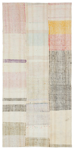 Girit Beige Striped Wool Handmade Area Rug 4'1" x 8'4"