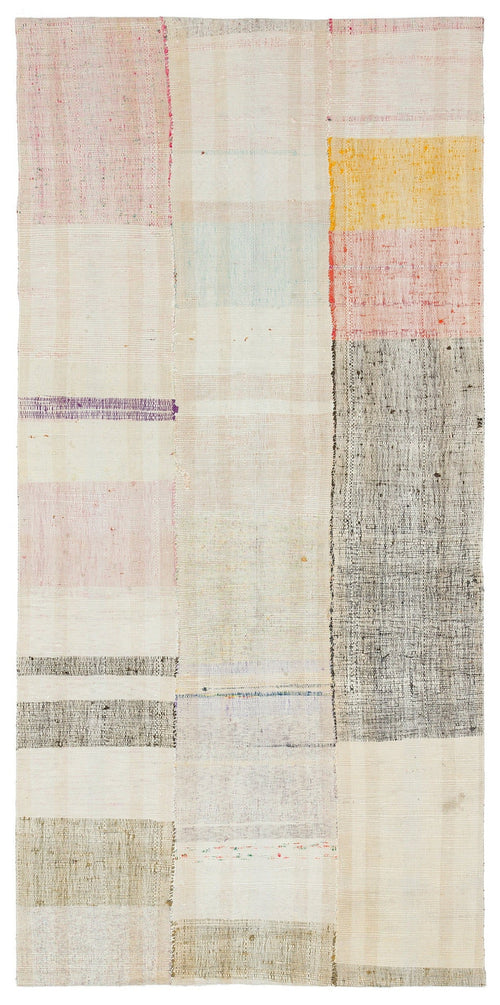 Girit Beige Striped Wool Handmade Area Rug 4'1" x 8'4"