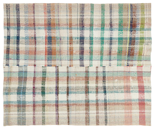 Girit Beige Striped Wool Handmade Area Rug 6'7" x 7'10"