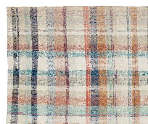 Girit Beige Striped Wool Handmade Area Rug 6'7" x 7'10"