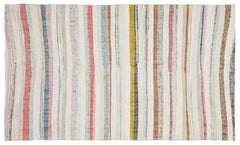 Girit Beige Striped Wool Handmade Area Rug 5'5" x 9'1"