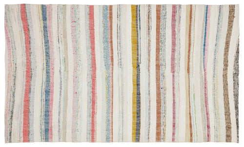 Girit Beige Striped Wool Handmade Area Rug 5'5" x 9'1"