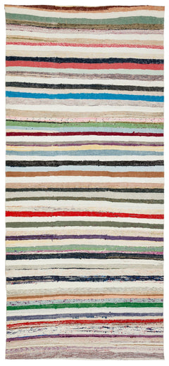 Girit Beige Striped Wool Handmade Area Rug 5'4" x 12'0"