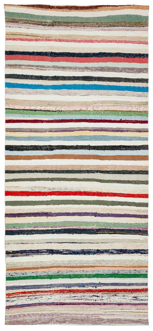 Girit Beige Striped Wool Handmade Area Rug 5'4" x 12'0"