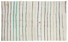 Girit Beige Striped Wool Handmade Area Rug 6'1" x 10'4"