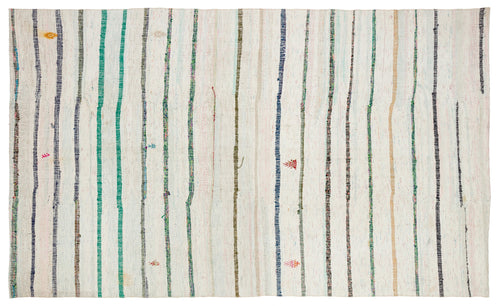 Girit Beige Striped Wool Handmade Area Rug 6'1" x 10'4"