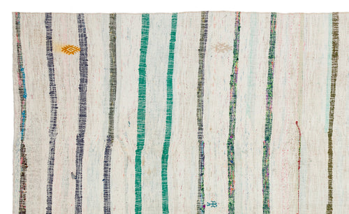 Girit Beige Striped Wool Handmade Area Rug 6'1" x 10'4"