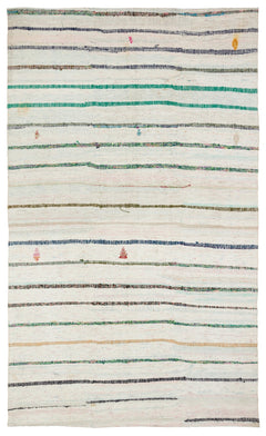 Girit Beige Striped Wool Handmade Area Rug 6'1" x 10'4"