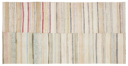 Girit Beige Striped Wool Handmade Area Rug 5'4" x 10'2"