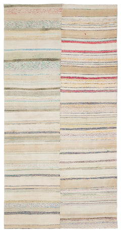 Girit Beige Striped Wool Handmade Area Rug 5'4" x 10'2"