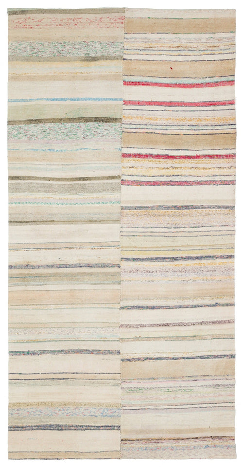 Girit Beige Striped Wool Handmade Area Rug 5'4" x 10'2"