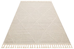 Beige Geometric Jute Rug - Machine Made Area Rug With Soft Texture & Dust Free Finish