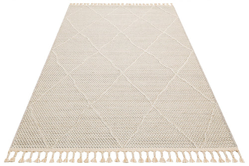 Beige Geometric Jute Rug - Machine Made Area Rug With Soft Texture & Dust Free Finish