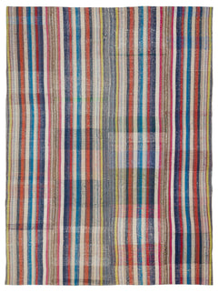 Girit Beige Striped Wool Handmade Area Rug 6'0" x 9'8"