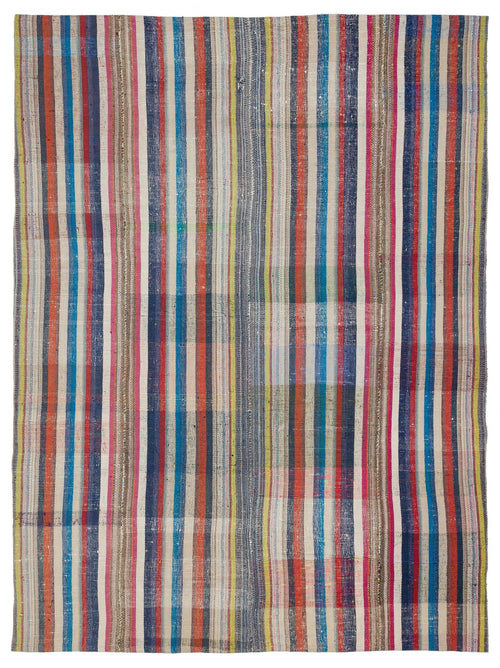 Girit Beige Striped Wool Handmade Area Rug 6'0" x 9'8"