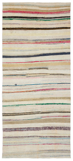 Girit Beige Striped Wool Handmade Area Rug 5'5" x 12'4"