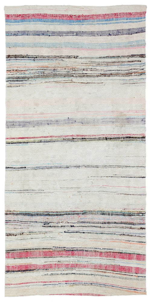 Girit Beige Striped Wool Handmade Area Rug 4'0" x 8'4"