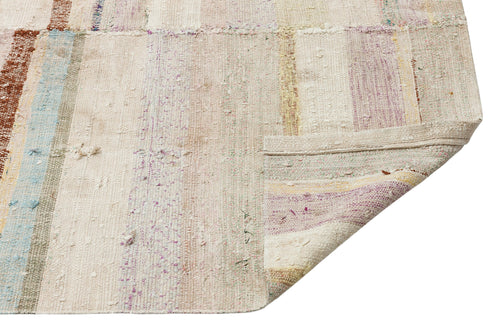 Girit Beige Striped Wool Handmade Area Rug 4'4" x 9'9"