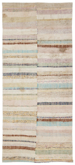 Girit Beige Striped Wool Handmade Area Rug 4'4" x 9'9"