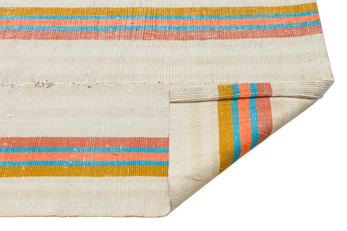 Girit Beige Striped Wool Handmade Area Rug 4'2" x 8'0"