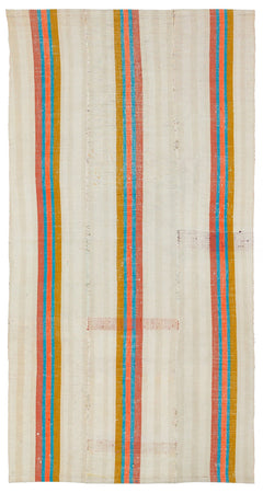 Girit Beige Striped Wool Handmade Area Rug 4'2" x 8'0"