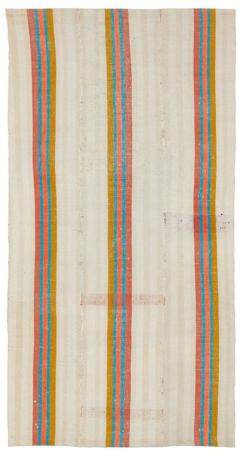 Girit Beige Striped Wool Handmade Area Rug 4'2" x 8'0"