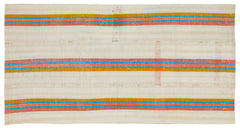 Girit Beige Striped Wool Handmade Area Rug 4'2" x 8'0"