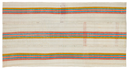 Girit Beige Striped Wool Handmade Area Rug 4'2" x 8'0"