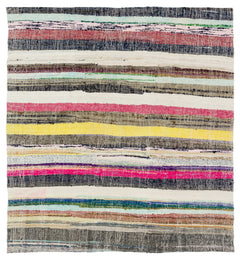 Girit Beige Striped Wool Handmade Area Rug 5'6" x 5'10"