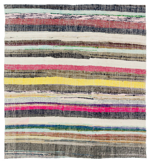 Girit Beige Striped Wool Handmade Area Rug 5'6" x 5'10"