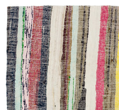 Girit Beige Striped Wool Handmade Area Rug 5'6" x 5'10"