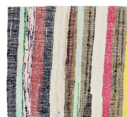 Girit Beige Striped Wool Handmade Area Rug 5'6" x 5'10"